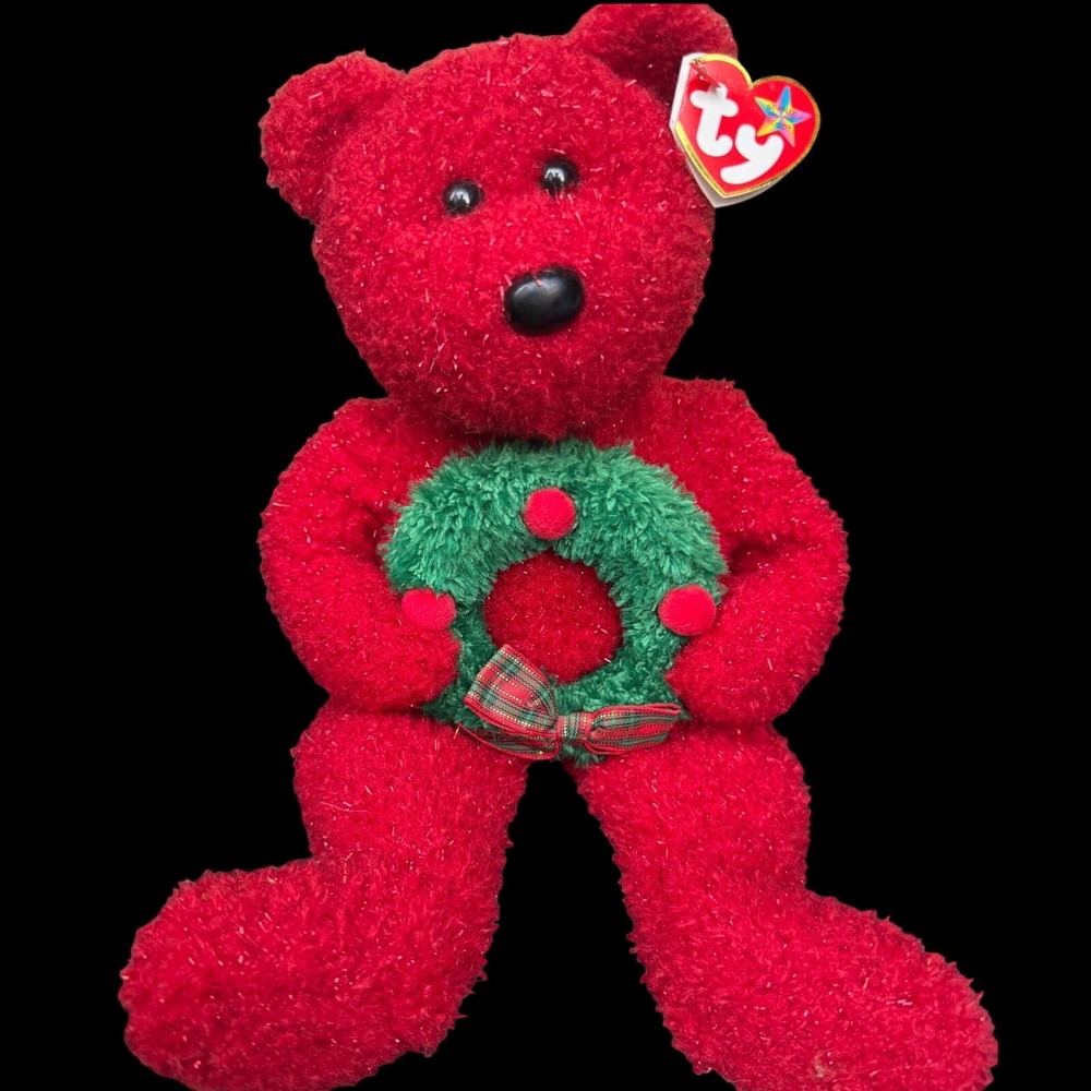 Ty‎ Beanie Buddies 2006 Holiday Teddy Red Bear with Wreath Christmas Plush Toy
